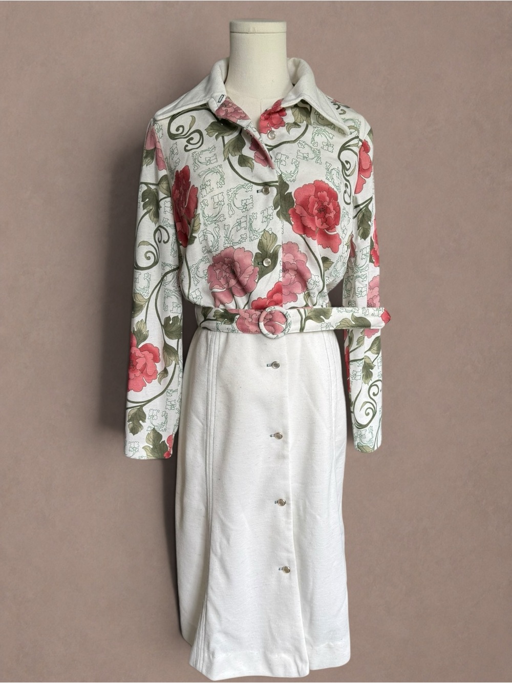 Vintage Belted 1970s Floral Shirt Dress